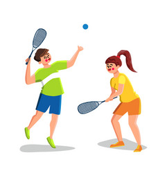 Squash Game Playing Young Man And Woman