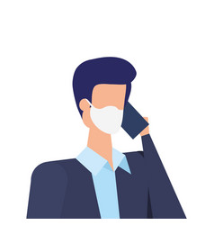 Businessman Using Face Mask Talking