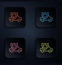 Color Neon Line Car With Shield Icon Isolated