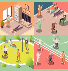 Old People Fitness Concept Icons Set