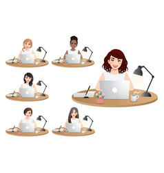 Set Of Diverse Business Women Working On Laptop