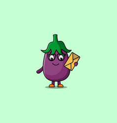 Cute Cartoon Eggplant Holding Envelope