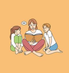 Mother Reading Book With Children