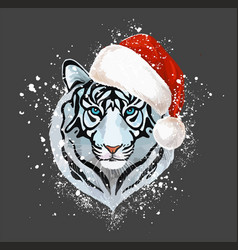 Head Of A White Tiger With Blue Eyes In Santa