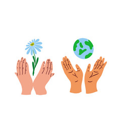 Ecology Symbols - Earth And Flower In Hands