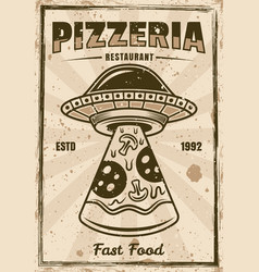 Pizzeria Vintage Poster Ufo Stealing Pizza Slice