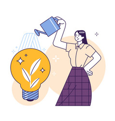 Businesswoman Watering Light Bulb Business