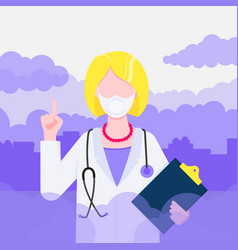 Confused Woman Doctor In Mask Against Smog