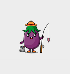 Cute Cartoon Eggplant Ready Fishing