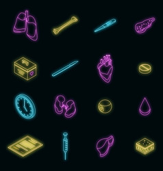 Donate Organs Icons Set Neon