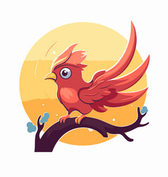 Red Cardinal Bird On A Tree Branch In Cartoon