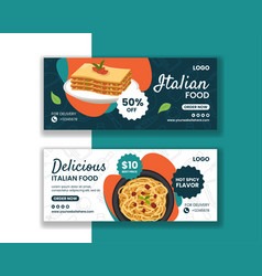 Italian Food Horizontal Banner Flat Cartoon Hand