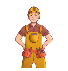 Cartoon Happy Builder In Uniform