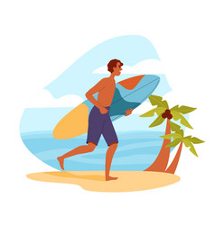 Man On Beach With Surfboard