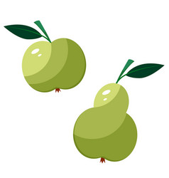 Cartoon Green Pear And Apple With Leaves