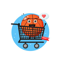 Cute Basketball Mascot In Shopping Cart