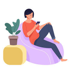 Woman On Couch Using Smartphone Home Rest