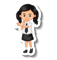 Asian Girl In Student Uniform Cartoon Character