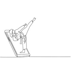 Single Continuous Line Drawing Taekwondo Woman