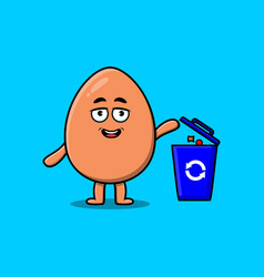 Cute Cartoon Brown Egg Throwing Trash