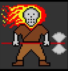 Fighting Warrior With Fire Skull Head In Pixel Art