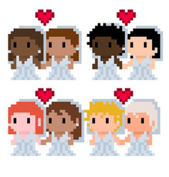 Pixel Couples Of Diverse Women In Love Getting