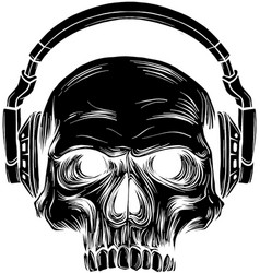 Black Silhouette Of Skull In The Headphones