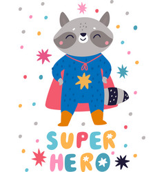 Funny Raccoon Card Superhero Animal Cartoon Zoo