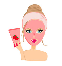 Beautiful Girl Applying Face Strawberry Mask