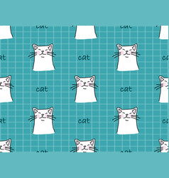 Cat Cartoon Character Seamless Pattern On Green