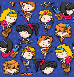 Rockabilly Girl Band Playing Guitar On Purple