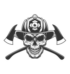 Vintage Fireman Skull In Firefighter Helmet