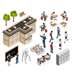 Isometric School Building Set