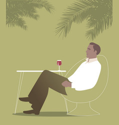 Man Sitting Under The Palm Trees In A Bar