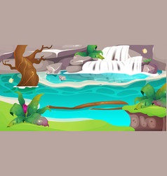 Jungle Flat Color Clear Waterfall Idyllic Pond