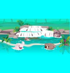 Jungle Flat Color Clear Waterfall Pond With Cute