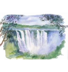 Watercolor Of Beautiful Waterfall