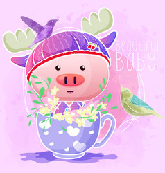 Cute Baby Pig In Tea Cup