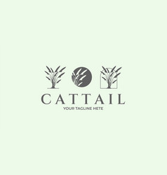 Set Cattail Logo Line Art Design Reed Grass