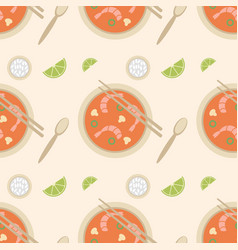 Soup Tom Yum In A Bowl Seamless Pattern