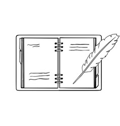 Line Drawing Of Quill Pen Ink And Stack Of Book