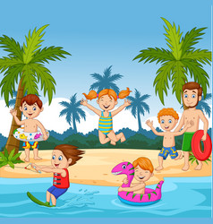 Cartoon Happy Family At The Beach