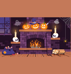 Halloween Room With Fireplace Pumpkins And Skulls