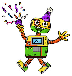 Robot With Party Hat And Confetti Cartoon Clipart