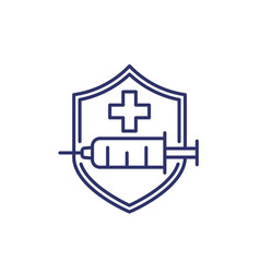 Vaccine Line Icon With Shield And Syringe