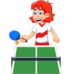 Funny Girl Cartoon Playing Table Tennis