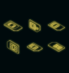 Sim Phone Card Icons Set Neon