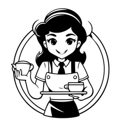 Cute Waitress In Uniform Holding Cup Of Coffee