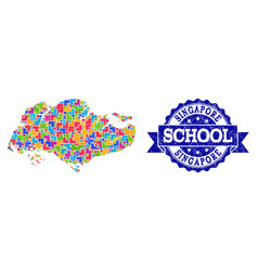 Mosaic Map Singapore And Scratched School Stamp