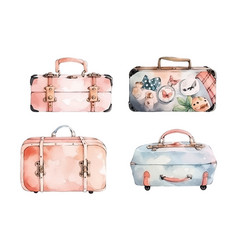 Retro Sketch Suitcase Travel Watercolor